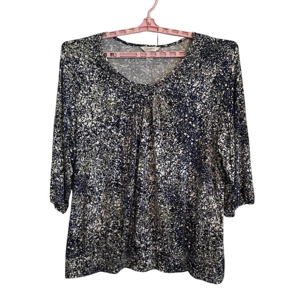 CJ Banks Women's 3X Splatter Print 3/4 Sleeve Top Blouse Boho Hippie Cottagecore